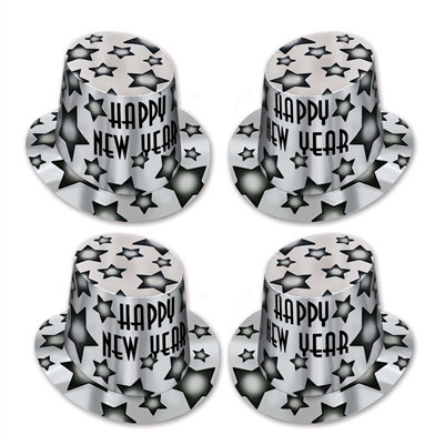 Silver Gem-Star New Year Top Hat Party Pack of 25