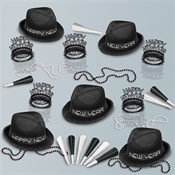 Do New Year's Eve in style with this dapper New Years kit. Turn heads at any New Year's Eve party you attend. Color coordinated black velour hats and black foil tiaras are classic party favors for you and 10 of your guests.