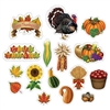 These Thanksgiving Cutouts represent a variety of fall and Thanksgiving themed icons. Printed on both sides of card stock, the cutouts can be used for a wide variety of decorating or DIY crafts. 16 pieces per package. Size range from 4.5 to 13.25 inches.