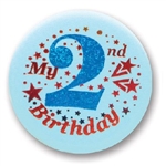 Blue My 2nd Birthday Satin Button