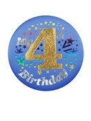 Blue My 4th Birthday Satin Button