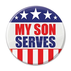 Let the world know how proud you are of your son with these great "My Son Serves" Buttons! These patriotic pins are a fun and colorful way to show your appreciation for all they do.