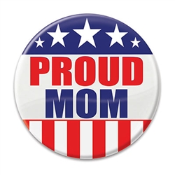 Let the world know how proud you are of son or daughter that serves our country with these great "Proud Mom" Button! 
These patriotic pins are a fun and colorful way to show your appreciation for all they do.
Pins measure 2 inches in diameter.