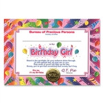 Birthday Girl Award Certificates