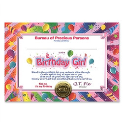 Birthday Girl Award Certificates