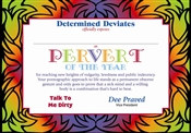 Pervert Of The Year Certificate