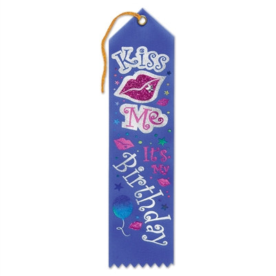 Blue Kiss Me, It's My Birthday Jeweled Ribbon