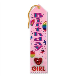 Pink Birthday Girl Heart Jeweled Ribbon