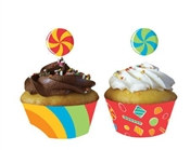 Sugar Rush Cupcake Wrapper with Picks (12/pkg)