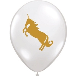 The Unicorn Balloon are made of latex and printed with two gold unicorns. When fully inflated, they measure 11 inches. Must be purchased in quantities of 10. No returns.