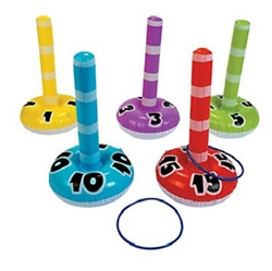 The classic Inflatable Ring Toss Game is fun for all ages. Inflate each numbered target, and then players toss the included rings to see who can accumulate the most points. Each set includes 5 targets and 5 rings.  No returns.