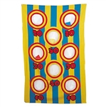 The Canvas Bean Bag Toss Game is a classic carnival game that tests your throwing skill. Simply hang the cloth game board, and toss the bean bags into the numbered holes. The contestant with the most points wins the prize!