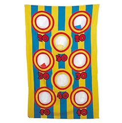 The Canvas Bean Bag Toss Game is a classic carnival game that tests your throwing skill. Simply hang the cloth game board, and toss the bean bags into the numbered holes. The contestant with the most points wins the prize!