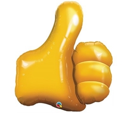 Thumbs Up Emoji Balloon 35" is a huge foil balloon in the shape of the thumbs-up signal. Golden yellow in color, fill this balloon with helium for the ultimate sign approval. One per package.