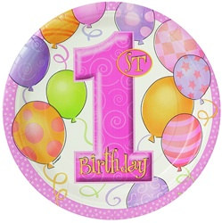 Pink 1st Birthday Dessert Plates (8/pkg)