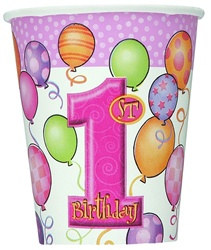 Pink 1st Birthday Hot/Cold Cups (8/pkg)