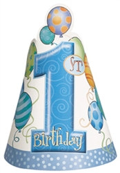 Blue 1st Birthday Party Hats (8/pkg)