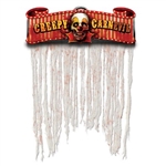 Decorate your Halloween party entrance with the Creepy Carnival Door Curtain. Printed on heavy card board stock, a scary clown face is centered between the phrase "Creep Carnevil". Blood spattered streamers hang down to give a macabre appearance.