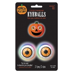 Round plastic eyeballs feature a color changing light, operated with a simple push of the button. Battery included. Simply push the pointed backs into a pumpkin, and you have an instant Halloween Jack-o-Lantern! No carving necessary! 1 pair per package