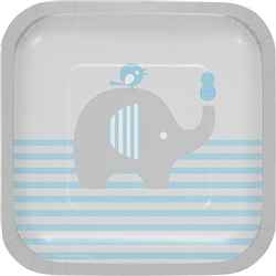 The Little Peanut Blue Dessert Plates are the perfect size to serve cake or appetizers at the baby shower. Decorated with an adorable little elephant balancing a blue peanut on his trunk, these square plates come eight to a package.