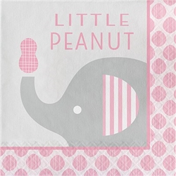 The Little Peanut Pink Luncheon Napkins will help create the perfect place setting for your baby shower guests. Each 2-ply paper napkin features a grey elephant and the phrase Little Peanut written in pink lettering. Sixteen per package.