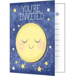 To the Moon and Back Invitations will provide your baby shower guests with a hint to the theme of the upcoming celebration.  Eight colorful invitations and eight white envelopes are included in each package. Designated areas for notating party details.