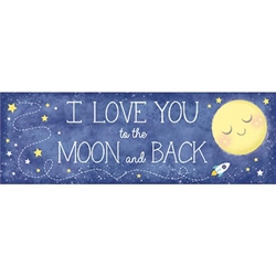 To the Moon and Back Giant Banner displays that lovely sentiment I Love You to the Moon and Back. Whether used for a baby shower decoration, or simply presented to the one you love, this giant 60 inch banner will grab anybody's attention.