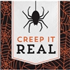 The Halloween Humor Creepy Beverage Napkins are fun little napkins featuring the phrase Creep It Real along with a spider and web printed in an orange and black color scheme. 16 2-ply paper napkins per package. Measures 5 inches square.