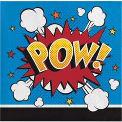 Embrace the superhero theme and keep the little heroes clean thanks to these Superhero Slogans Beverage Napkins. These 2-ply napkins are very colorful and feature classic action words on them. Comes 16 awesome napkins per package.