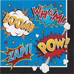 It's hard for your little superhero to fight crime with food on their face or lap! Our Superhero Slogans Luncheon Napkins are perfect for the task at hand. These party napkins measure 12 7/8 inches by 12 3/4 inches and embrace the theme! 16 per package.