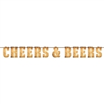 The Cheers & Beers Banner features card stock letters printed in a wood grain look. The letters come pre-strung on a piece of jute twine. Just remove from packaging and hang! Measures 6 inches tall and 6.6 feet long.