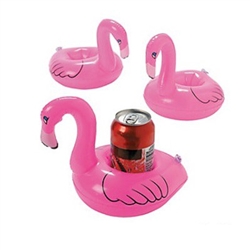 The Inflatable Flamingo Drink Coasters are the perfect little accessory for your cold, canned beverages. Each coaster inflates to a 6-inch tall bright pink flamingo, with an area to sit your beverage inside. 4 coasters per package. No returns.