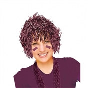 Burgundy Pom Pom Tinsel Wig