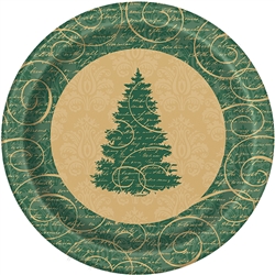 The Elegant Christmas Dinner Plates feature a classic border pattern with Christmas tree in the center of the plate. These high quality provide a quiet elegance to all your Christmas gatherings.  Comes eight plates per package