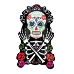 The 28" Day of the Dead Balloon is a shaped black foil balloon printed on both sides with a decorated white sugar skull, rib cage and arms along with traditional Day of the Dead colored roses. Ships flat. Inflate with helium. One per package.
