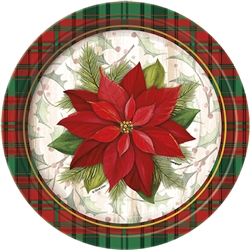 A red and green plaid design around the edges of the plate really complement the beautiful poinsettia in the inner portion of the plate. This plate is sure to draw rave reviews from all your guests. Comes eight plates per package.