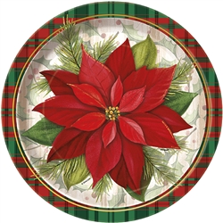 These Poinsettia Plaid Dinner Plates are slightly larger than the dessert plates, which means you can get more food on this one! It features the same red and green plaid design and poinsettia that you know and love. Comes eight plates per package.