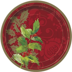 Celebrate the holiday season with your loved ones, delicious treats, and these Elegant Holiday Dessert Plates. These plates feature a multi-hued red background with delicate green holly leaves for that touch of elegance.