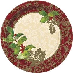 These Elegant Holiday Dinner Plates are perfect for this time of year and since they are heavy duty, they can hold a good amount of food. They feature an elegant mix of red, gold and green that you're sure to love. Comes eight plates per package.