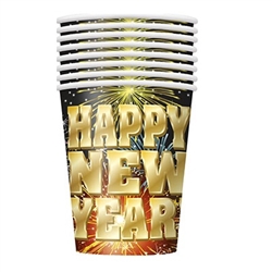Wow! These Fireworks New Year Cups are vibrant and a lot of fun! They hold up to nine ounces of hot or cold liquid, so whether you want a hot buttered rum or some spiked iced punch, this cup will be ready. Comes eight cups per package.