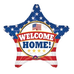 The 19" Patriotic Welcome Home Balloon is the perfect decoration to welcome back those serving in the armed forces. Each star-shaped foil balloon is printed on both sides in the stars and stripes pattern, with the phrase "Welcome Home". Ships flat.