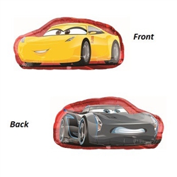 This Cars 3 Character Balloon features Jackson Storm on one side and Cruz Ramirez on the reverse. Inflate with helium, and this large 35-inch balloon will grab the attention of all of your Cars 3 party guests! One balloon per package. Ships uninflated.
