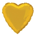 The Gold Metallic Mylar Heart Balloon measures 18 inches when fully inflated. Contains one (1) per package.