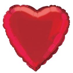 The Red Metallic Mylar Heart Balloon measures 18 inches when fully inflated. Contains one (1) per package. Do not over inflate.