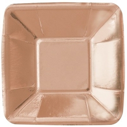 The Rose Gold Appetizer Plates are made of coated paper and measure 5 inches. They have a metallic finish giving them a beautiful shiny appearance. Contains eight (8) per package. Do not microwave