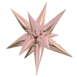 The 27" Rose Gold Star Burst Balloon is made of shiny rose gold foil material and measures 27.5 inches when inflated. Contains one per package. Do not over inflate! Quick and easy assembly required