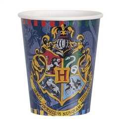 The Harry Potter Hot/Cold Cups 9 oz are made of scalloped paper and measure 3 1/2 inches tall. They can hold up to 9 ounces of either hot or cold liquid. Printed with the Hogwarts logo and their moto Draco Dormiens Nunquam Titillandus. Contains 8 per pack