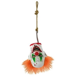 This Creepy Carnival Clown Hanging Head will certainly terrify anybody with a fear of clowns! A large plastic hook pierces the neck and mouth, with a piece of rope looped securely around the end of the hook for easy hanging. Lifelike painted rubber.