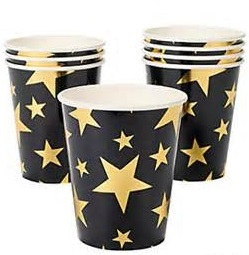 These Gold Star Hot/Cold Cups will make your guests see stars! They'll feel like VIP's when they drink from these stylish paper cups. Each package contains 8 hot/cold paper cups and will hold 9 ounces. Not for microwave use!