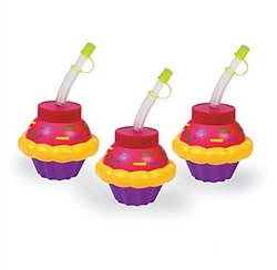 Plastic Happy Birthday Cupcake Cup with Straw